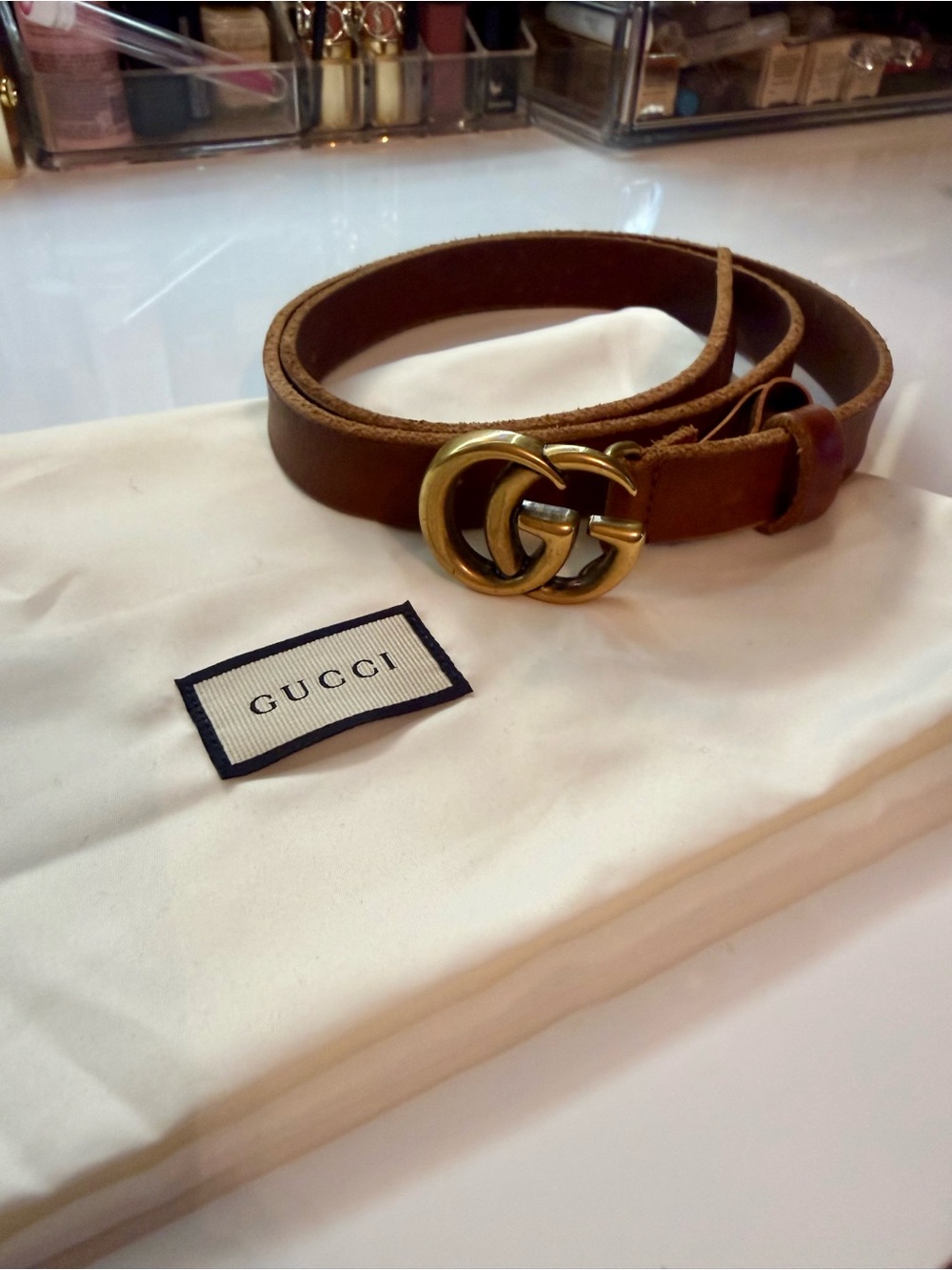 ✨ Authentic Gucci Leather Belt with Gold Double G Buckle ✨